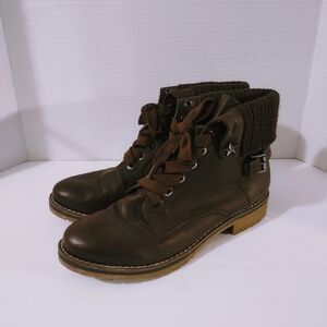 Tommy Hilfiger Womens Oranda2 Brown Lace-Up Boot 9.5 M Fold over Knit Top